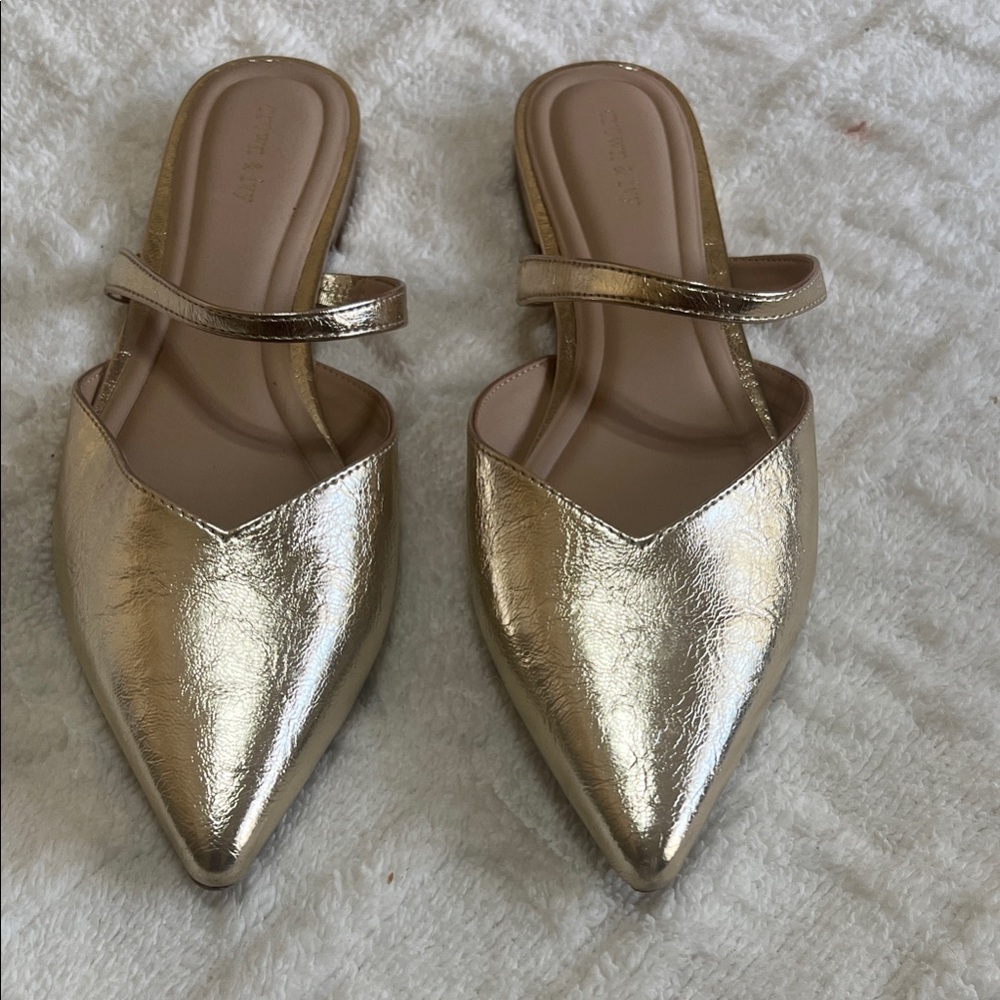 Gold Women's Pointed Toe Mules